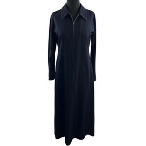 Homma Navy Blue Long Dress Wool Collared Front Zip Long Sleeve Small S JAPAN